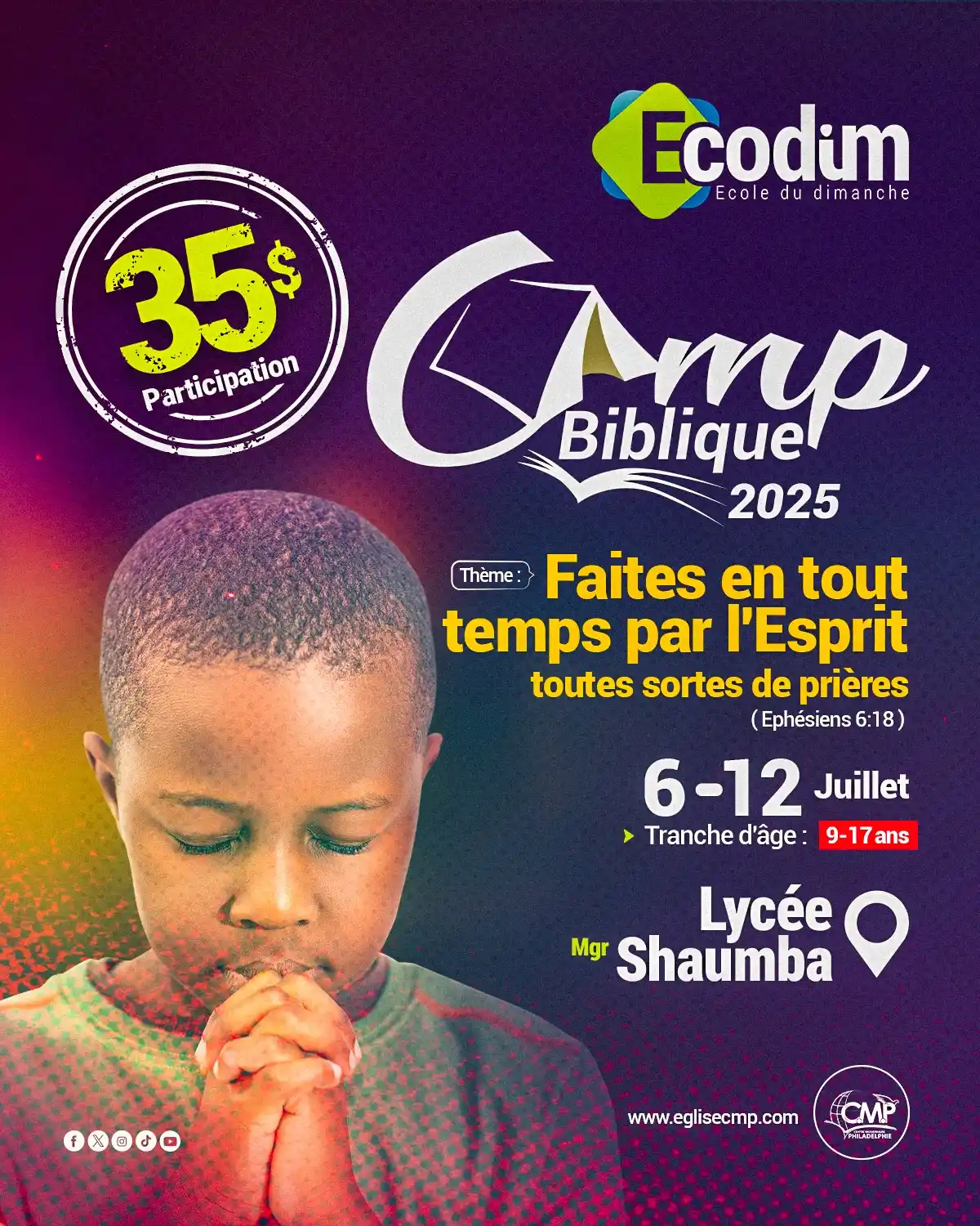 Image from Centre Missionnaire Philadelphie: *✨ Camp Biblique Ecodim 2025✨*  À tous les jeunes de 9 à 17 ans : le r...