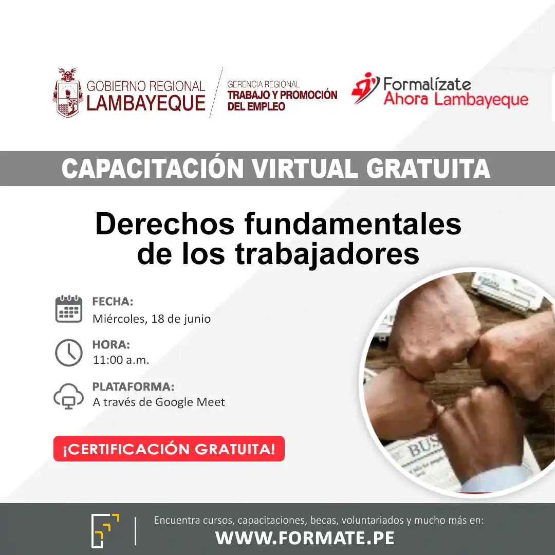 Image from Convocatorias Administración: Empleos - Prácticas - Capacitaciones: 📢 ¡Capacitación virtual gratuita! Organizada por la GRTPE Lambayeque ...