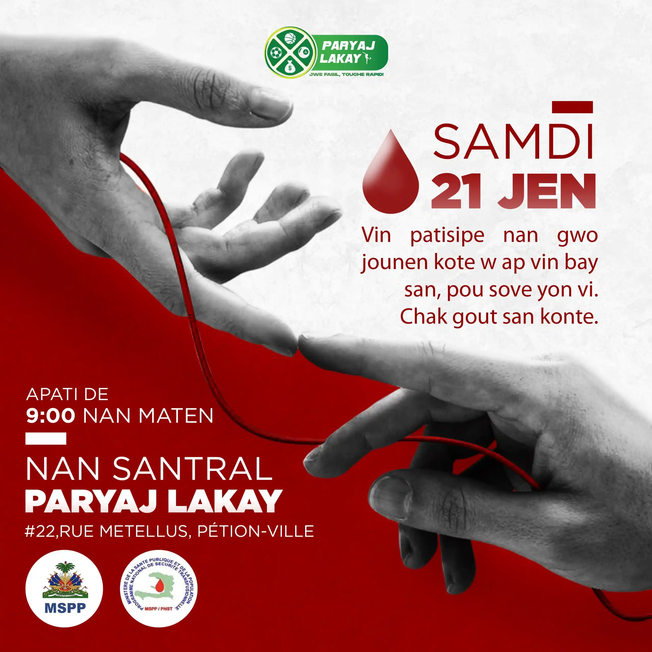 Image from Paryaj Lakay: 🩸 Chak gout san konte, chak aksyon sove lavi.  Chak 14 Jen se jounen ...