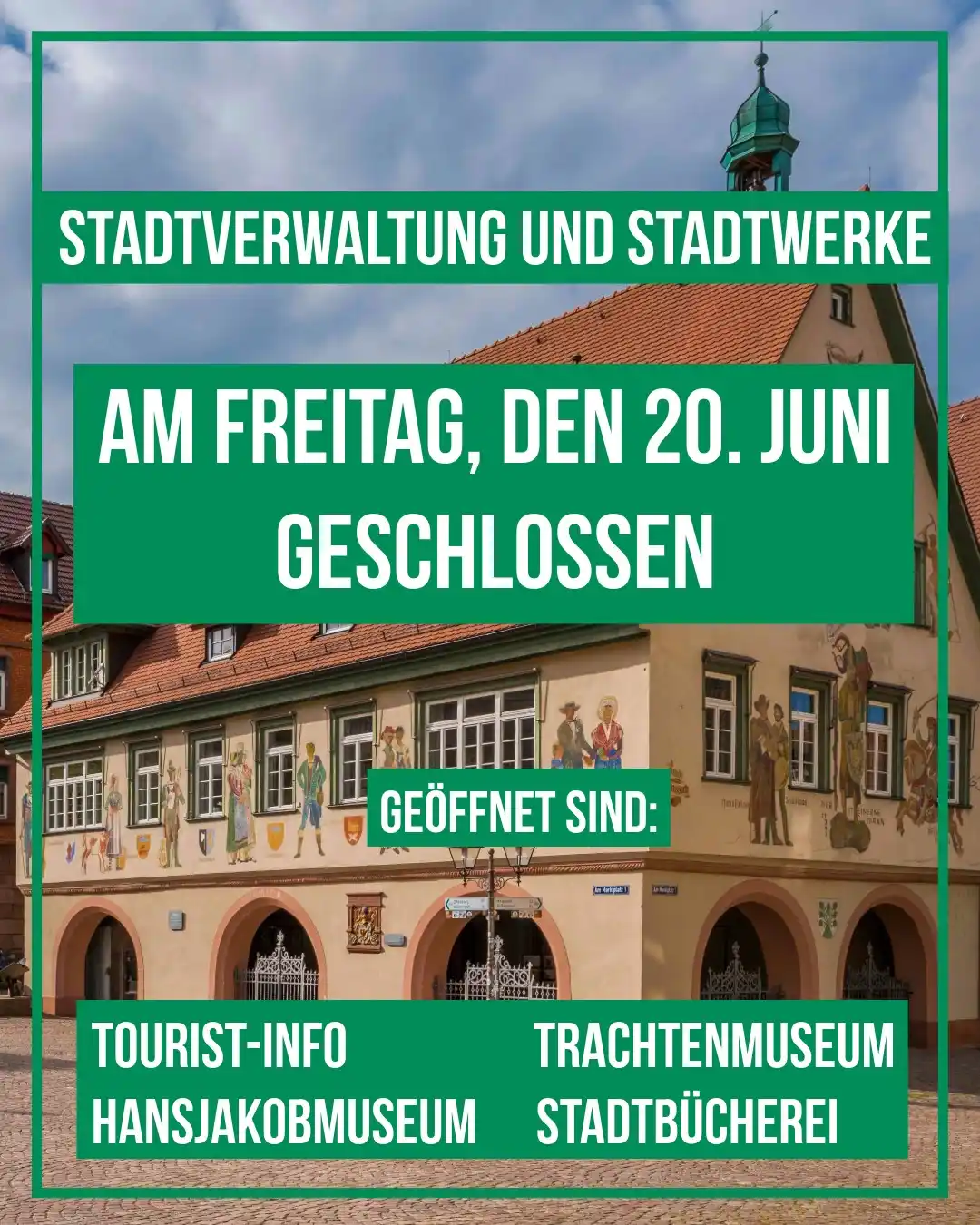 Image from Stadt Haslach: *Das Rathaus und die Stadtwerke bleiben am Freitag, 20. Juni, ganztägi...