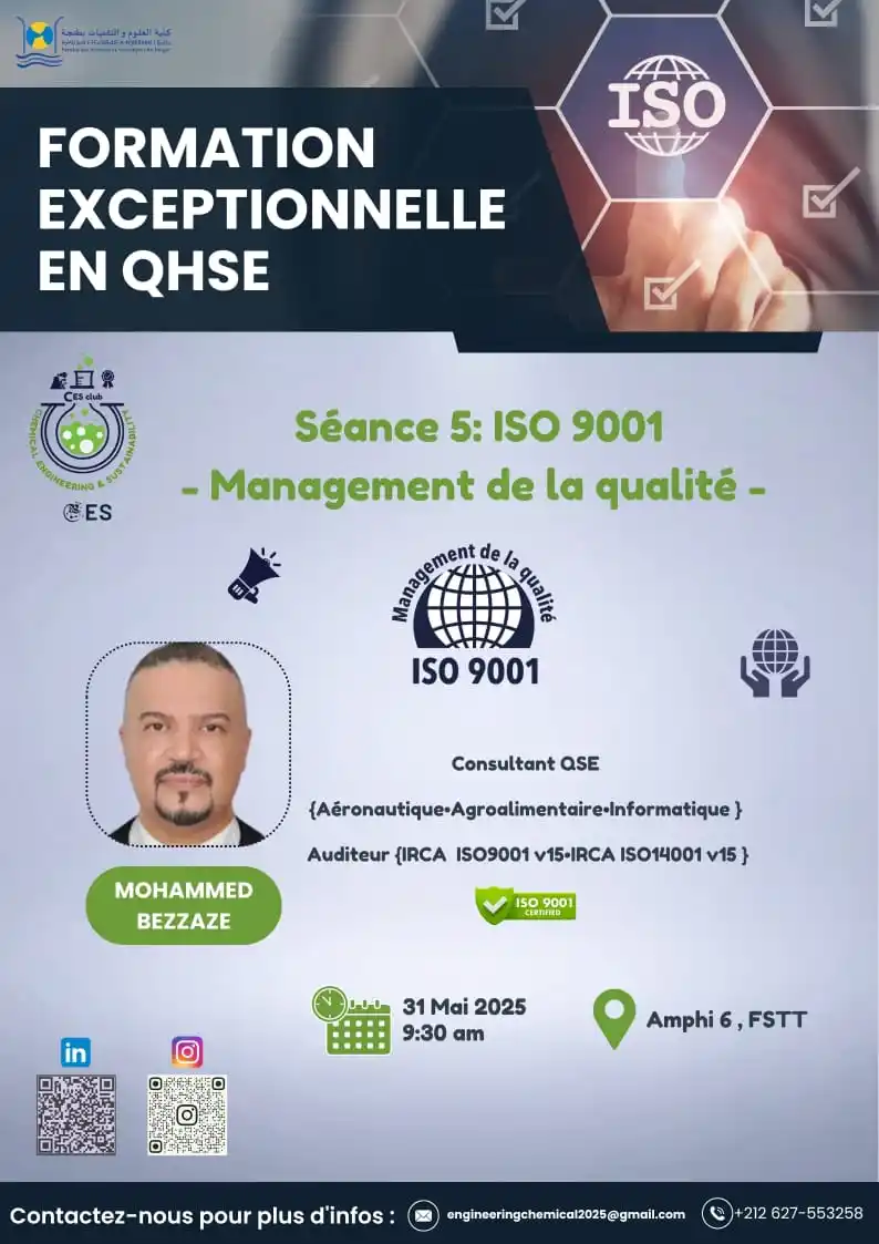 Image from FST Tanger RDE ‼️: Formation Exclusive QHSE - Séance 5 : Plongée dans l’ISO 9001 📅 Dat...