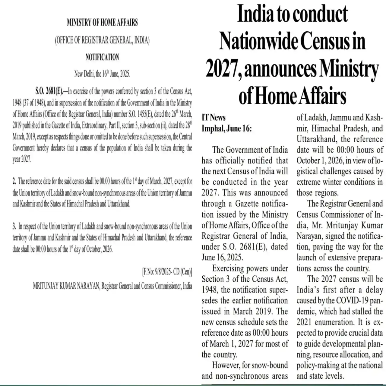 Image from THADOU NAM: *Govt of India to excercise Caste based Census from March, 2027*...