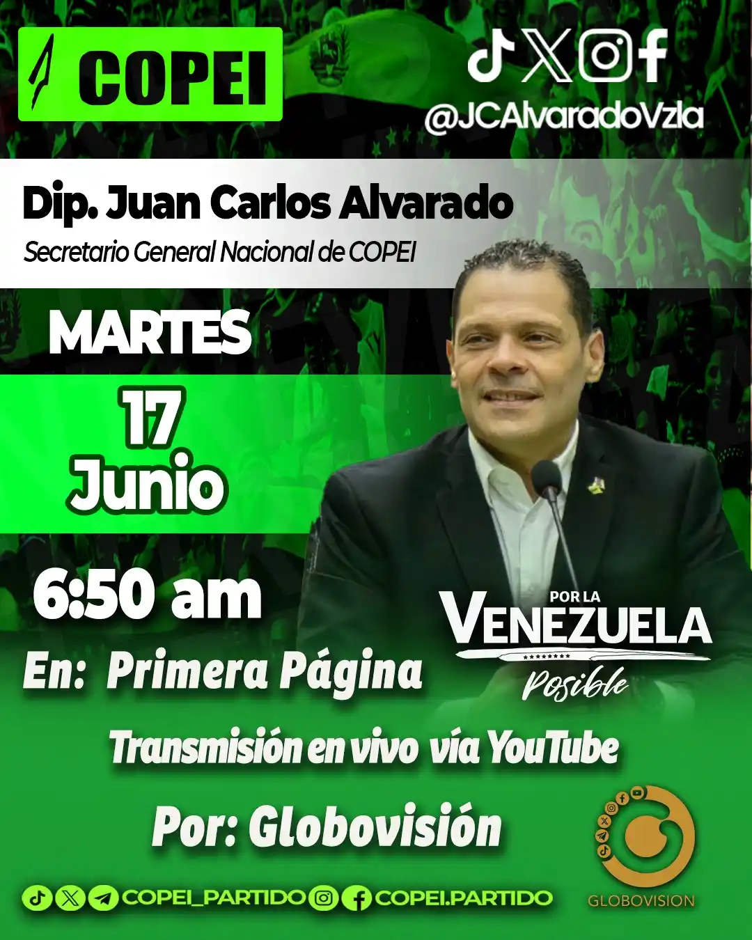 Image from Partido COPEI: ¡𝙃𝙚𝙮! 📣 Activa desde ya tu ⏰ porque este martes, 17 de junio, muy ...