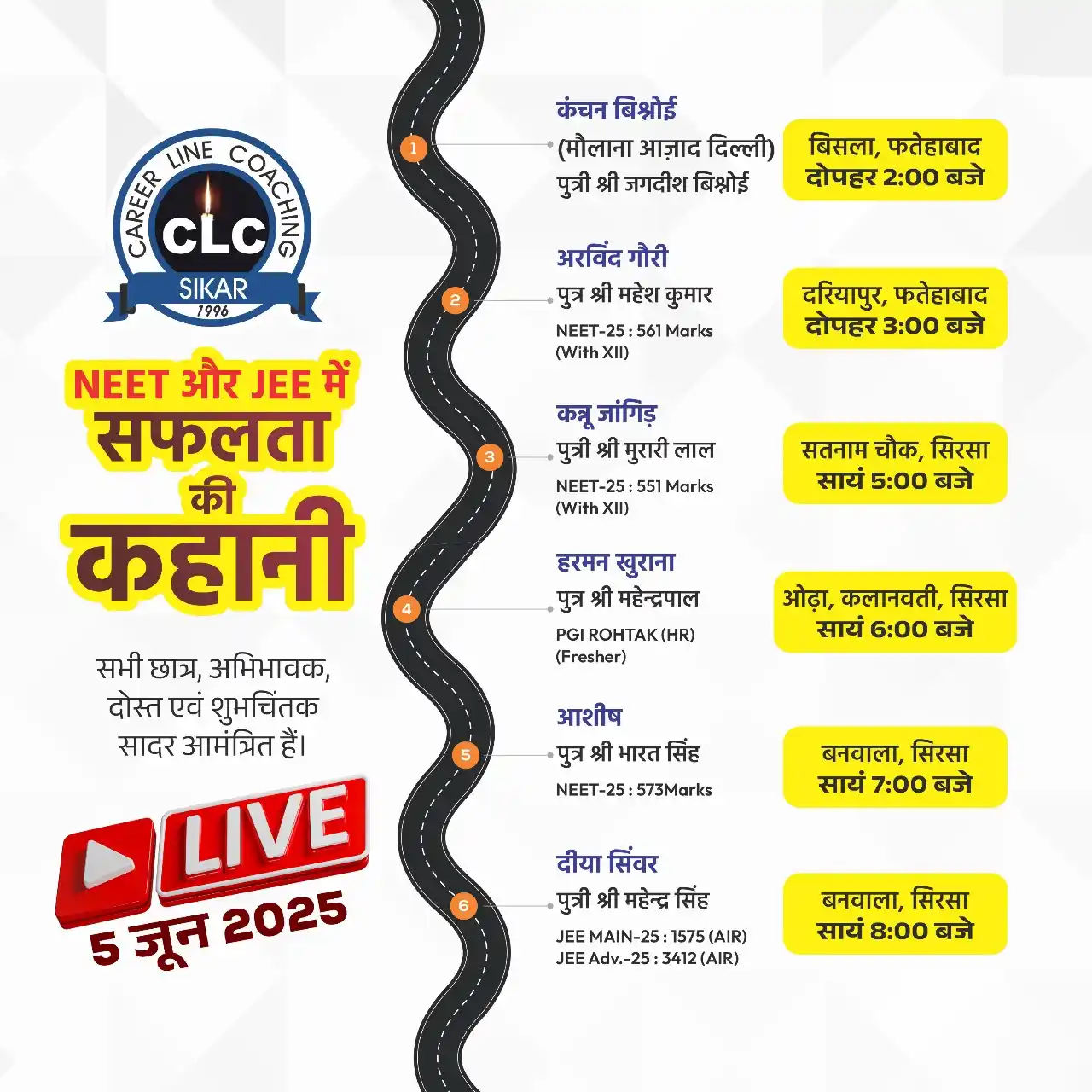 Image from CLC Sikar: NEET और JEE में सफलता की कहानी सुनेंगे आपके अपनों से... हम आ रहे हैं ...
