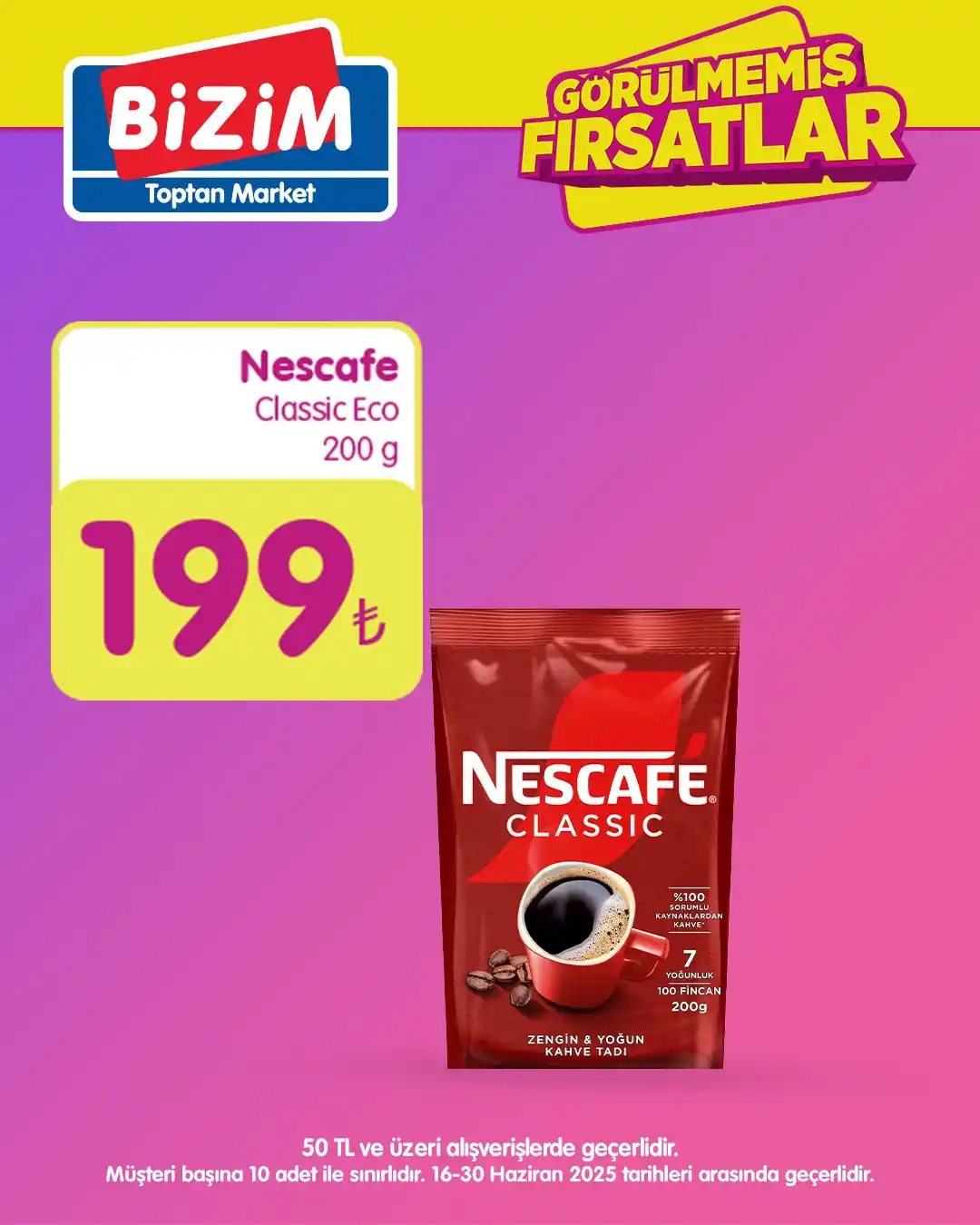 Image from Bizim Toptan Satış Mağazaları: Nescafe Classic kahve 200 g 50₺ alışverişe özel 199₺☕ İndirimlerin tam...
