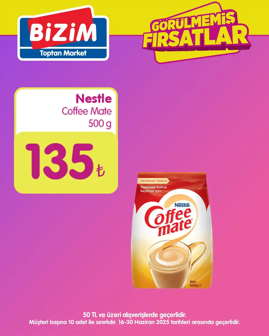Image from Bizim Toptan Satış Mağazaları: Nestle Coffee Mate 500 g 50₺ alışverişe özel 135₺🥛🧋 İndirimlerin tam...