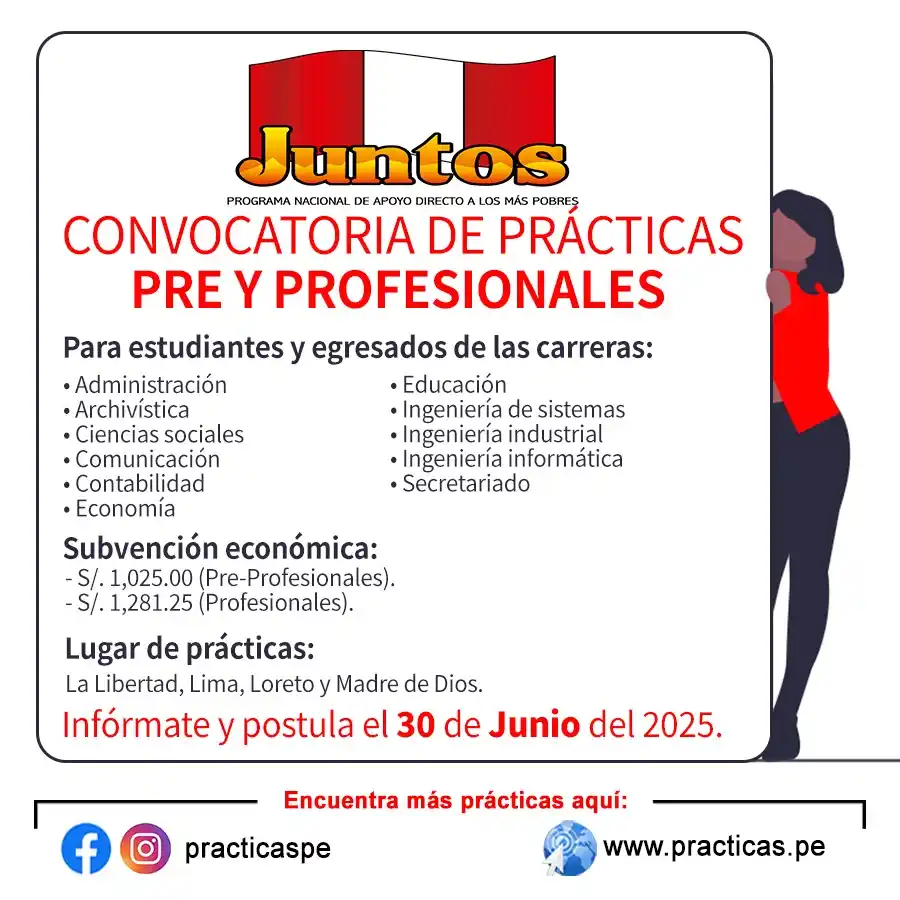Image from Convocatorias Administración: Empleos - Prácticas - Capacitaciones: Realiza tus Prácticas en PROGRAMA JUNTOS 👉Más información en↷  https:...