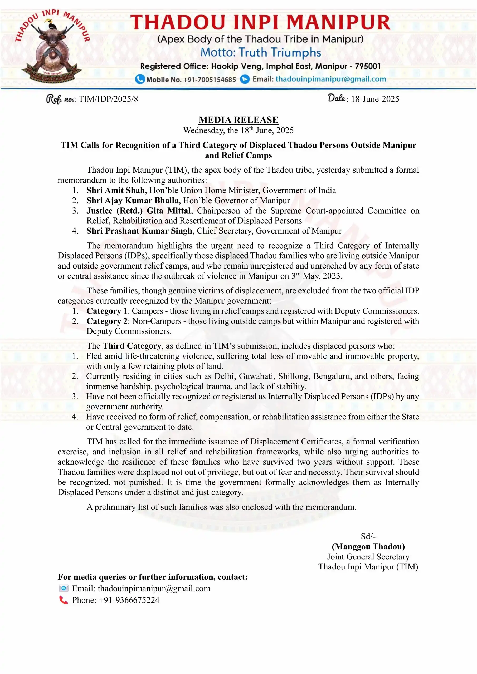 Image from THADOU NAM: *TIM Calls for Recognition of a Third Category of Displaced Thadou Per...