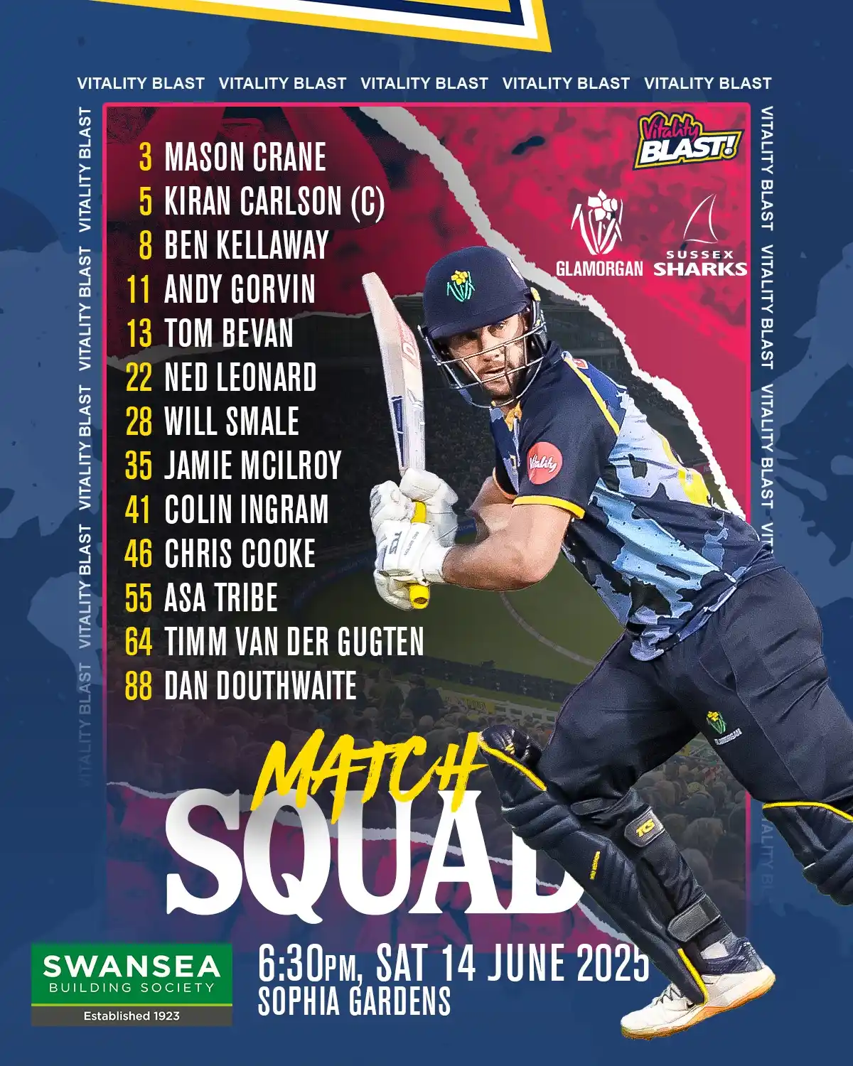 Image from Glamorgan Cricket: Unchanged for tonight's match at Sophia Gardens 🏴 Let's ...