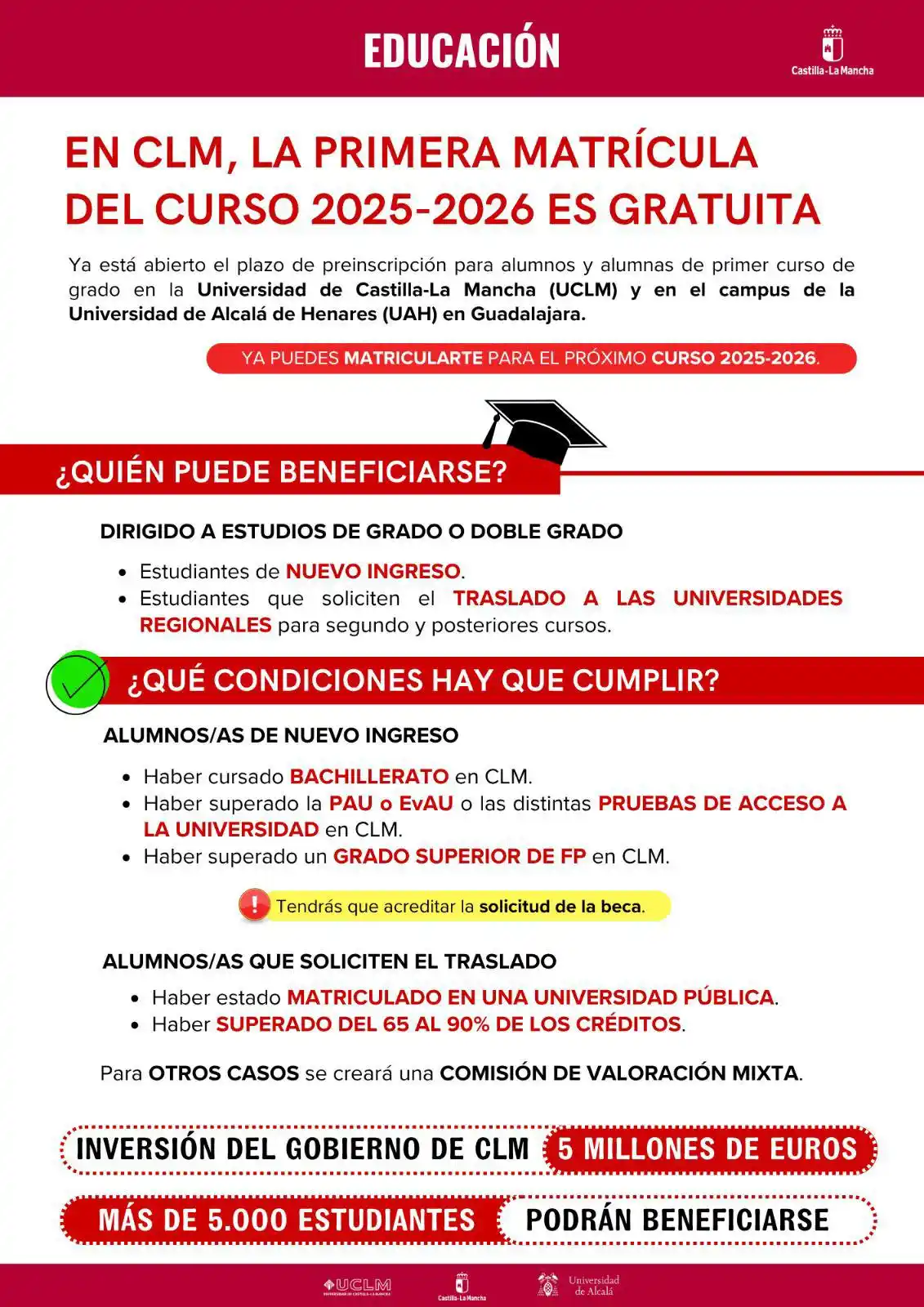 Image from Ayuntamiento de Tarancón: 📢 *Ya puedes solicitar la primera matrícula gratuita en las universid...