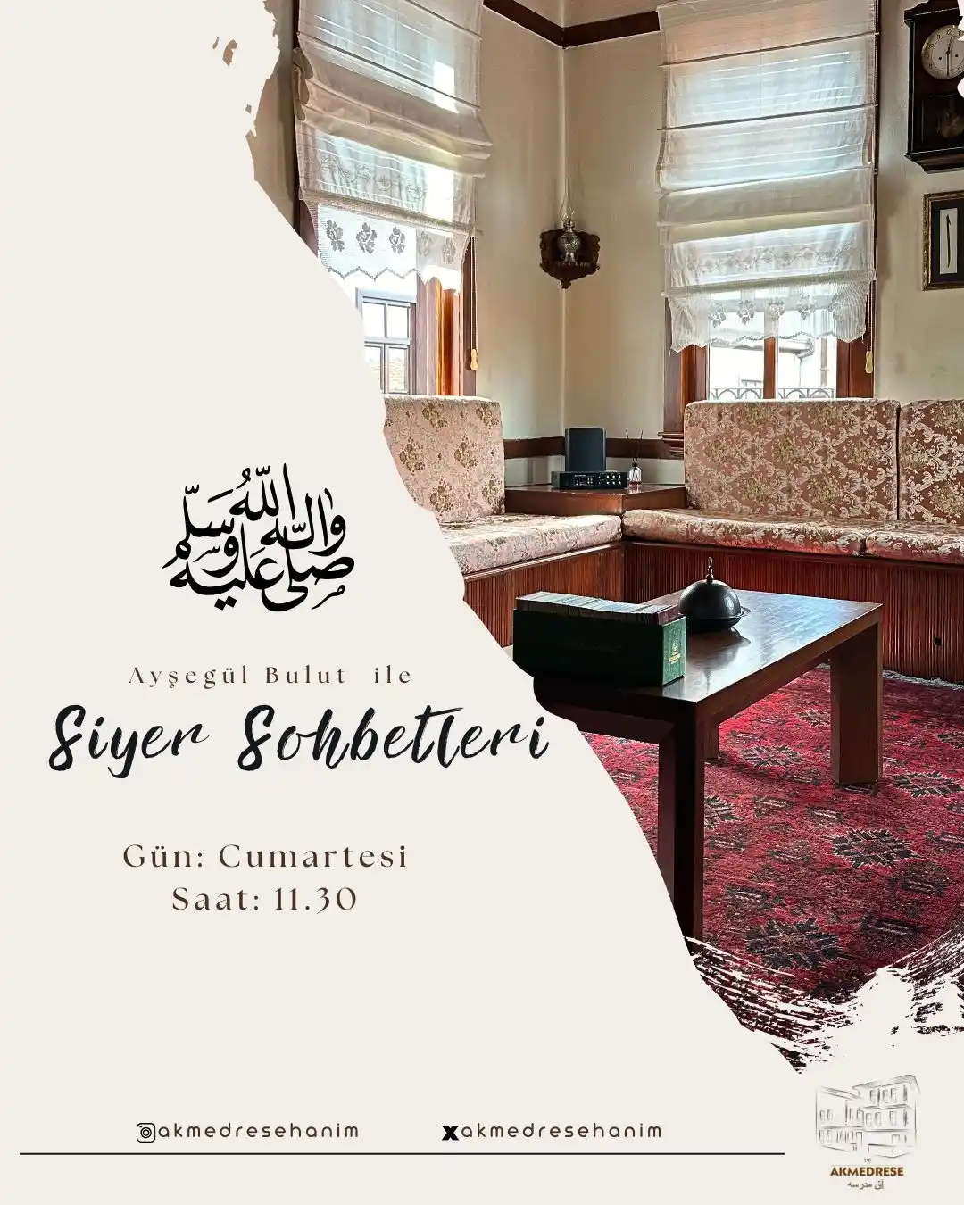 Image from Akmedrese Hanımlar: Yarın (Cumartesi) saat 11.30'da Siyer Sohbetleri dersimiz vardır. Katı...