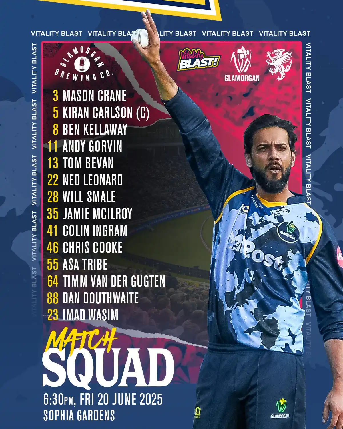 Image from Glamorgan Cricket: Your Glamorgan squad for tomorrow's, where Sophia Gardens is set to ho...