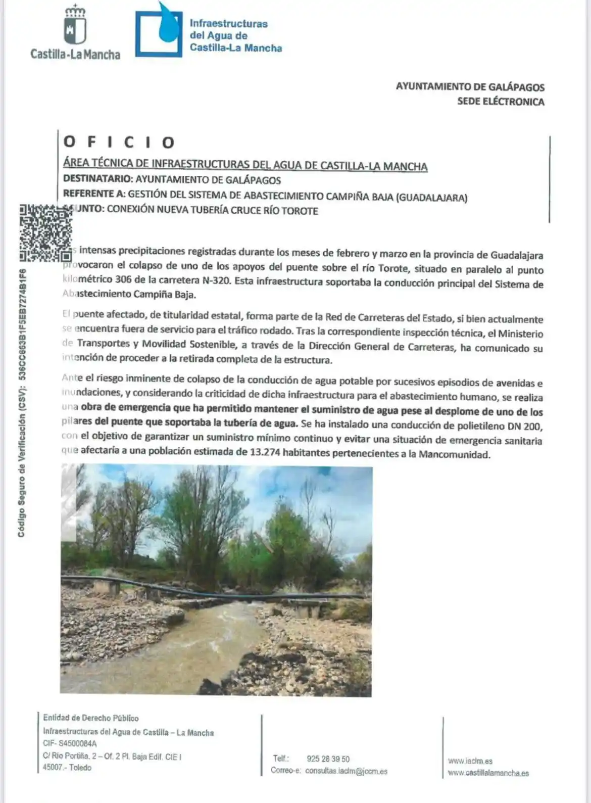 Image from Ayuntamiento De Galápagos: Aviso importante. Desde infraestructuras del agua de Castilla la Manch...