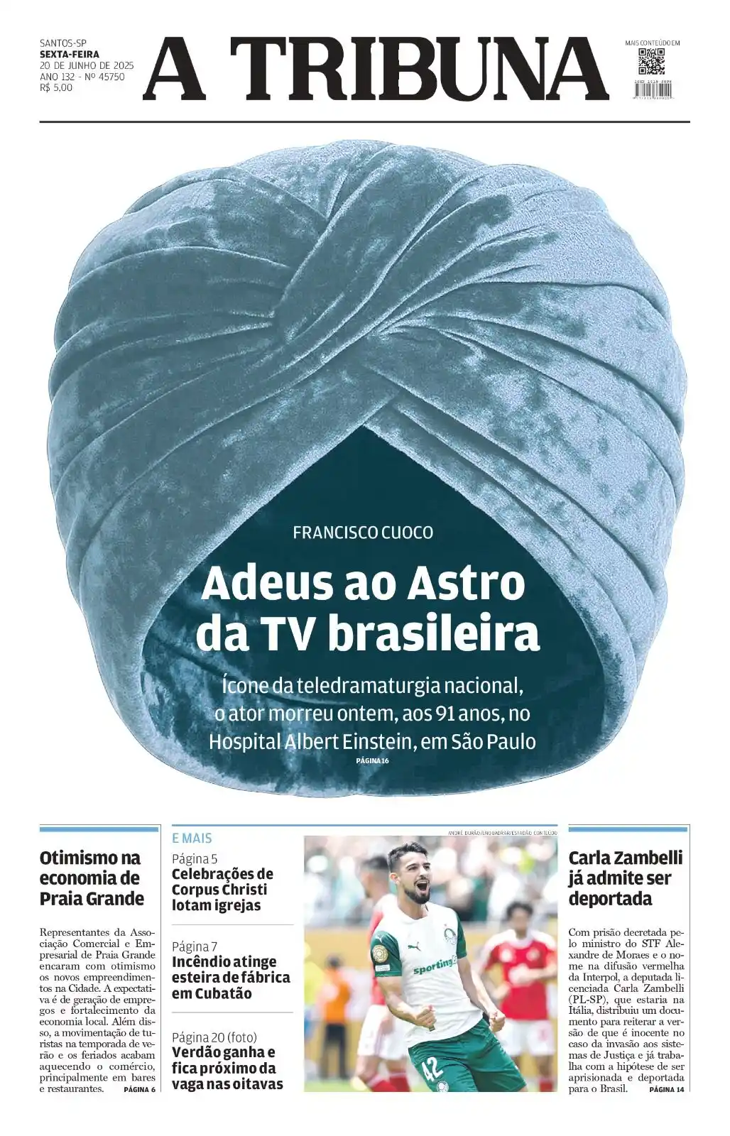 Image from A Tribuna: Bom dia! 😃 - 📺 Adeus ao Astro da TV brasileira - 💰 Otimismo na econ...