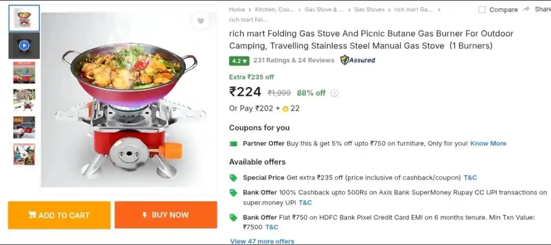 Image from Rk Deals: Extrape offer Flipkart exclusive deal | Folding Gas Stove @202+ 22 SC ...