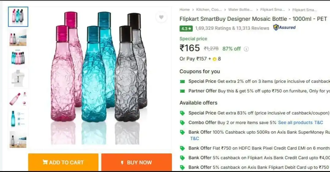 Image from Rk Deals: Extrape offer Flipkart exclusive deal SmartBuy Designer Mosaic Bottle ...