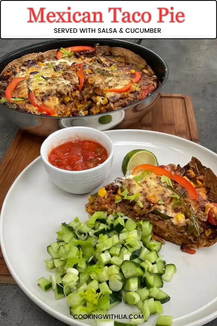 Image from COOKING WITH LIA OFFICIAL : *Lia's Mexican Taco Pie* *Ingredients:* - 1 lb ground beef (or groun...