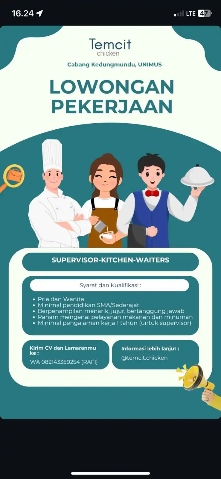 Image from Info Tembalang: Loker parttime minggu dulu yok gaessss...