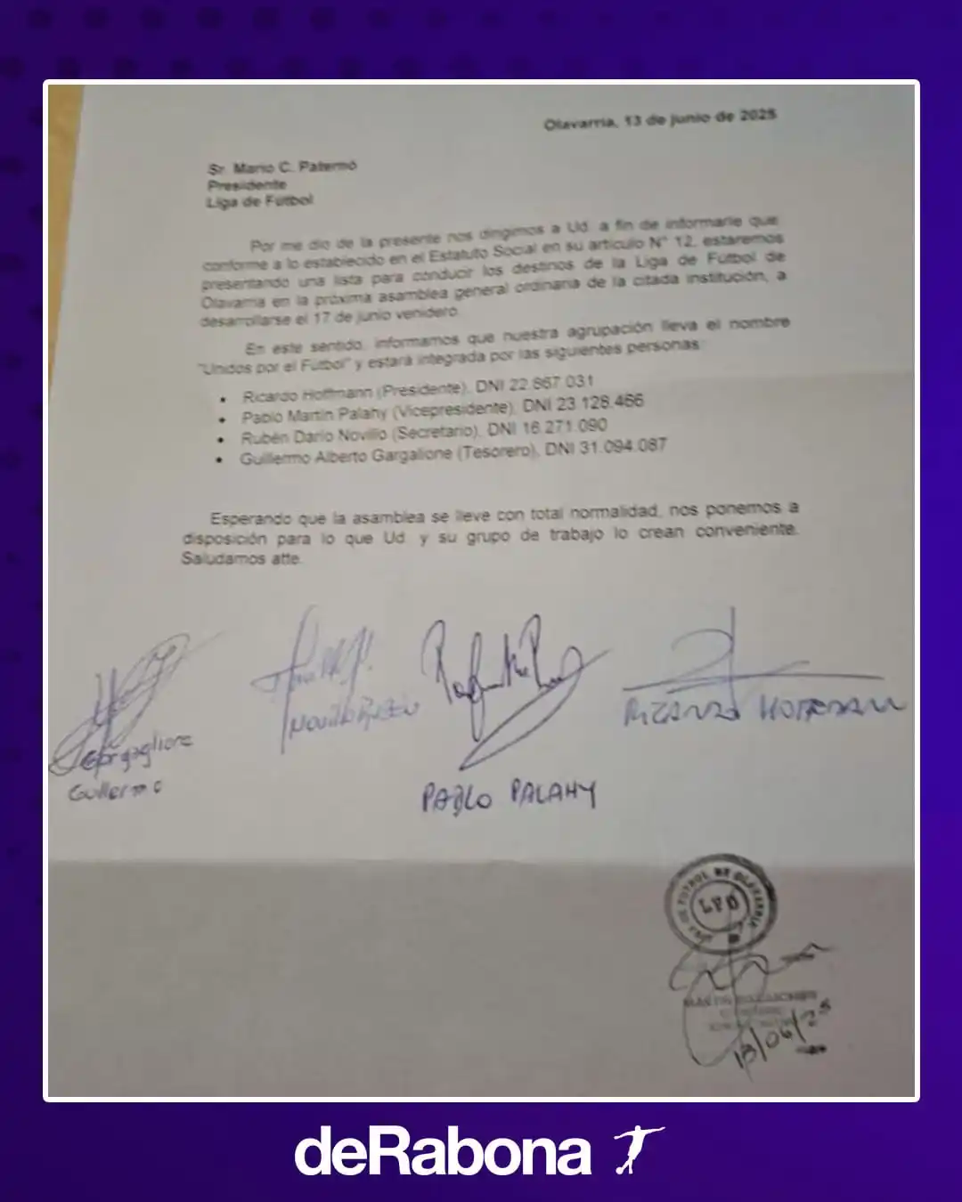 Image from deRabona Noticias: ⚽ Se presentó la lista “Unión por el Fútbol” para conducir la LFO. Es...