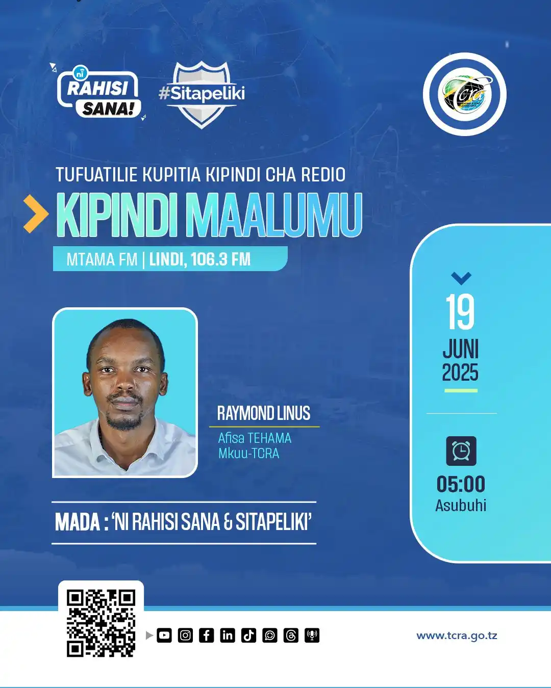 Image from TCRA TANZANIA: 🚨Usikose kufuatilia kipindi Maalum kuanzia saa 5:00 Asubuhi, 📻 kup...