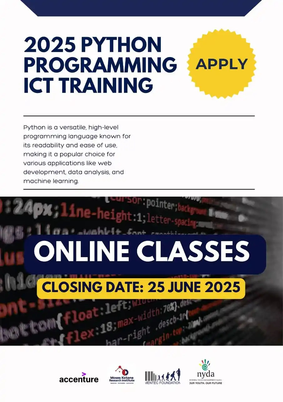Image from Advertise Jobs/Werk: 🚀 2025 PYTHON PROGRAMMING ICT TRAINING – APPLICATIONS NOW OPEN! 🚀  R...