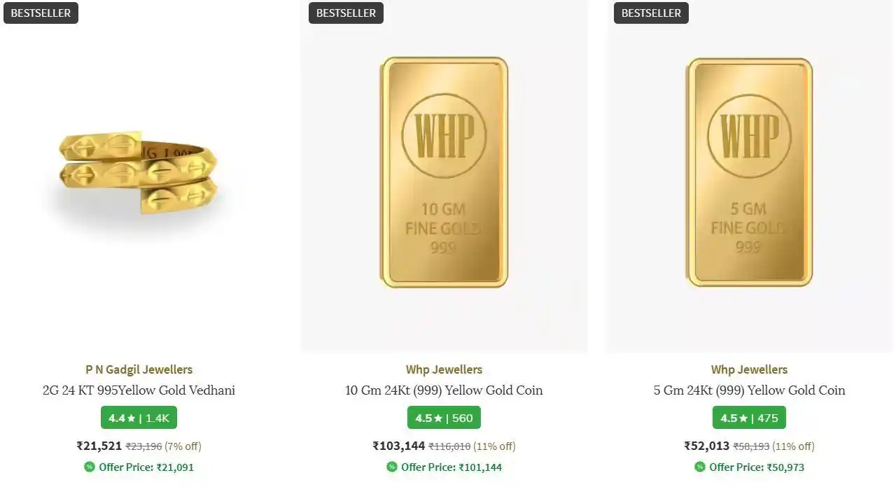 Image from CouponClip {Deals & Offers}: ✨ 24K Gold (10gm) ✨ MRP: ❌ ₹1,16,010 AJIO Effective Price: ✅ ₹99,999  ...