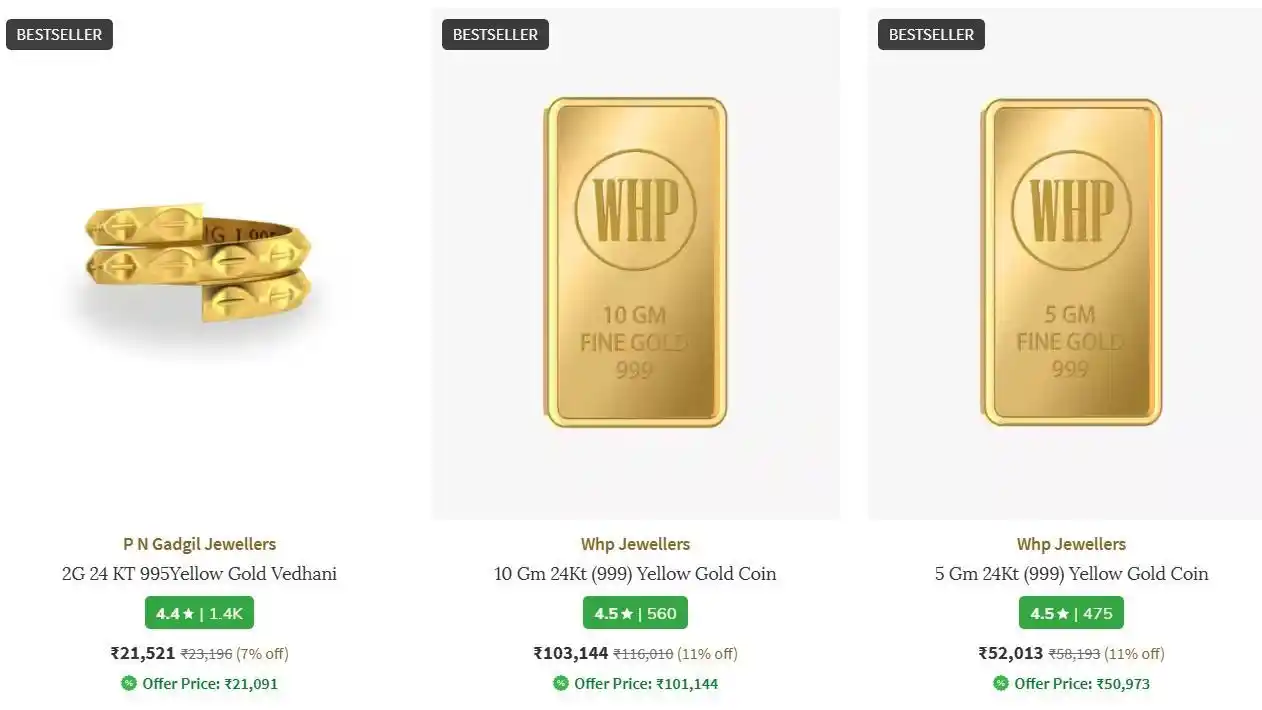Image from CouponClip {Deals & Offers}: ✨ 24K Gold (5gm) ✨ MRP: ❌ ₹58,193 AJIO Effective Price: ✅ ₹49,722  🎟️...