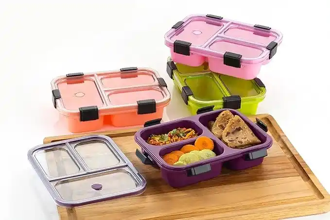 Image from 99Wholesale: 3-Compartment Leak-Proof Lunch Box with Lid – Microwave Safe & BPA-Fre...