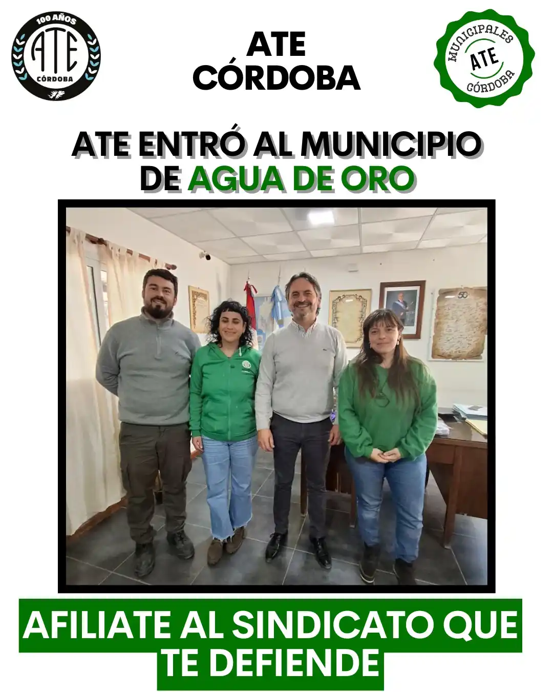 Image from ATE CÓRDOBA OFICIAL: 💚 ¡ATE ingresó al Municipio de Agua de Oro!  Ahora las y los trabajad...