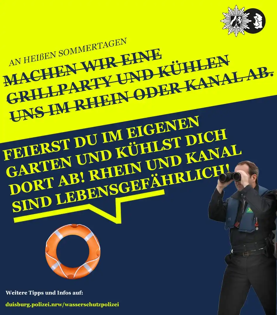 Image from Polizei NRW Duisburg : 🔥🌭 Chill am Wasser? Ja! Baden nach dem Grillen? Lieber nicht! 🌊🚫 ...