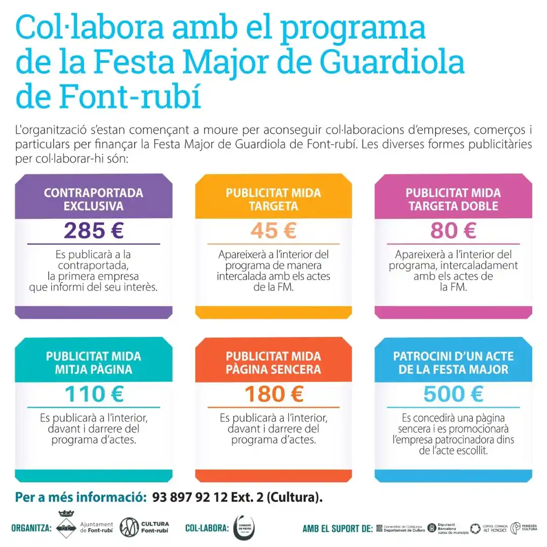 Image from ℹINF. Ajuntament De Font-rubí: 📣 *Col·labora amb el programa de la Festa Major de Guardiola de Font-...