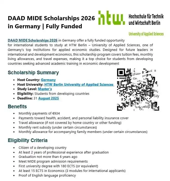 Image from World Scholarship Opportunities: DAAD EPOS MIDE Scholarship 2026 in Germany 🇩🇪 (Fully Funded)  Visit:...
