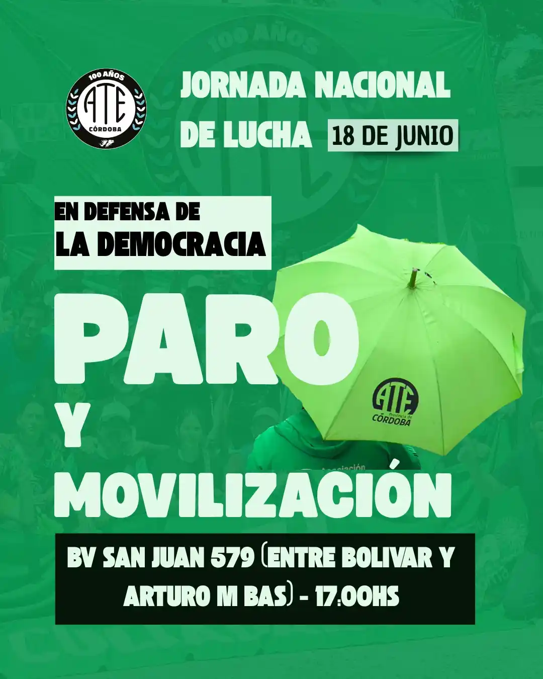 Image from ATE CÓRDOBA OFICIAL: 📣 Este miércoles 18 de junio a las 17 hs en Bv San Juan 579 salimos a...