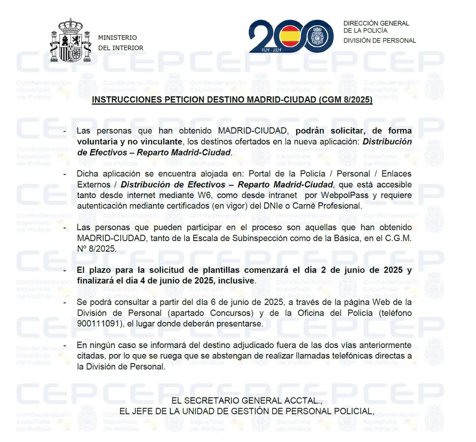 Image from InfoCEP: 👮🏻♂️👮🏻 Instrucciones para petición de destinos en Madrid Ciudad (...