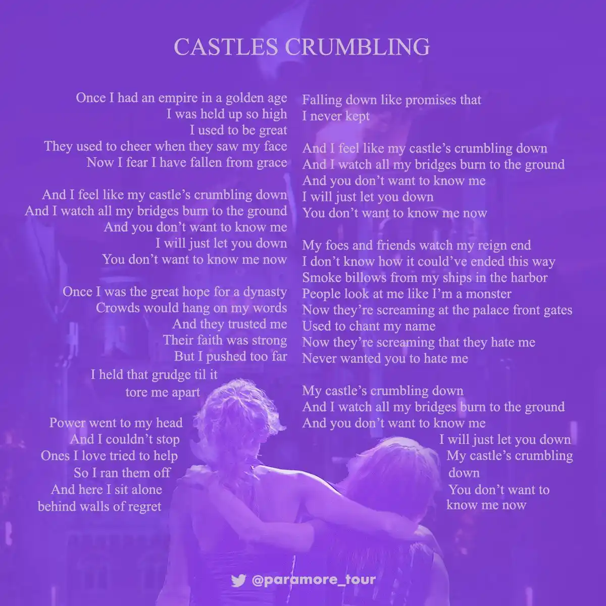 Image from Taylor Swift | Español 💚💛💜❤️🩵🖤: 🐋| La respuesta es *Castles Crumbling* como dato curioso esta canción...