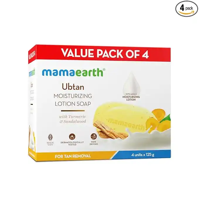 Image from CouponClip {Deals & Offers}: Mamaearth Ubtan Moisturizing Lotion Soap 125 g (Pack of 4) | Removes T...