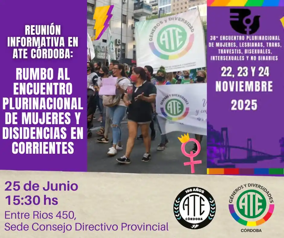 Image from ATE CÓRDOBA OFICIAL: 📢 ¡Nos preparamos para el 38° Encuentro Plurinacional de Mujeres, Les...