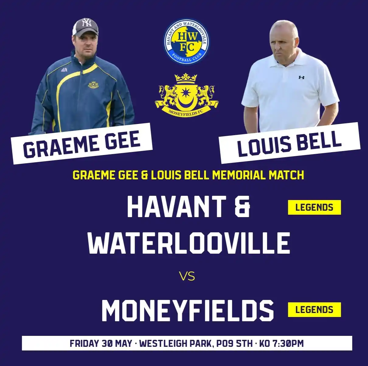 Image from Moneyfields FC: On Friday evening Havant & Waterlooville Legends take on Moneyfields L...