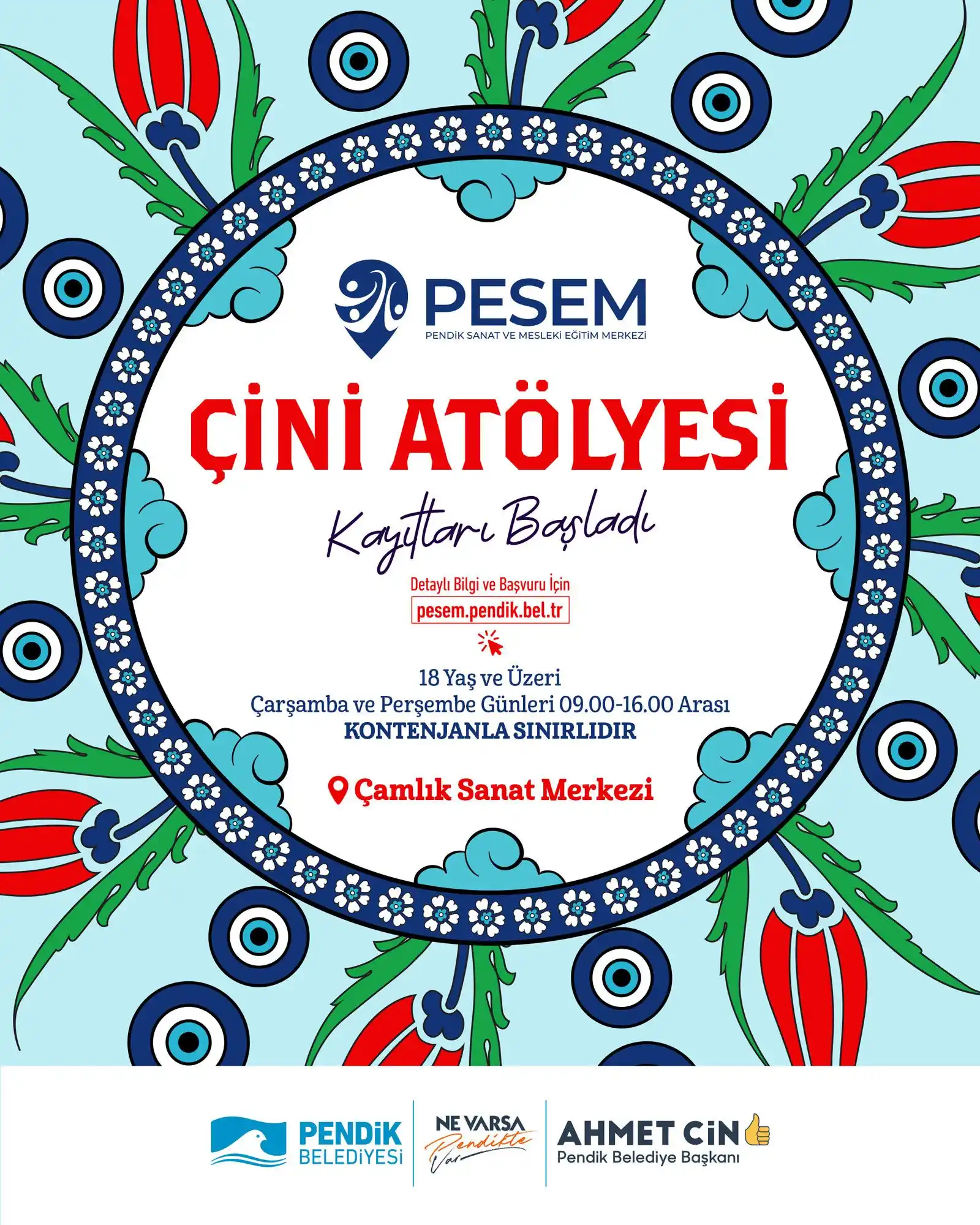 Image from Pendik Belediyesi: 🎨 PESEM Çini Atölyesi için kayıtlar başladı! 📍 Yer: Çamlık Sanat M...