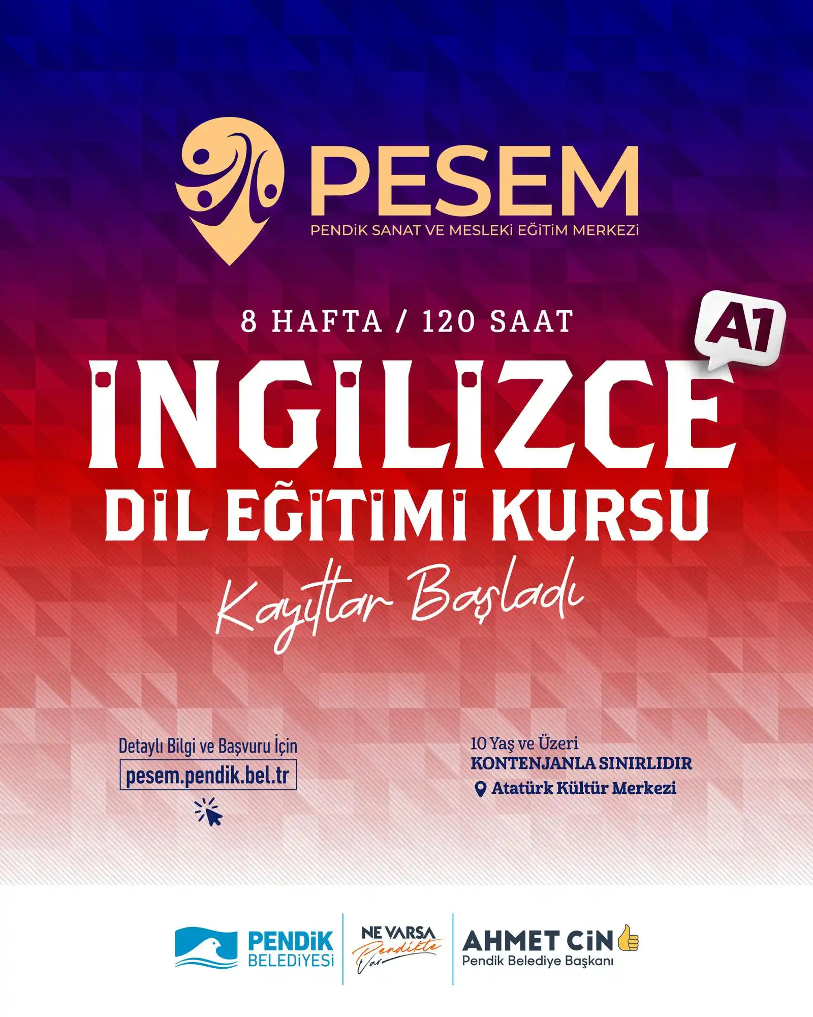 Image from Pendik Belediyesi: 📢 PESEM İngilizce A1 Kursu için kayıtlar başladı  📍 Yer: Atatürk Kül...