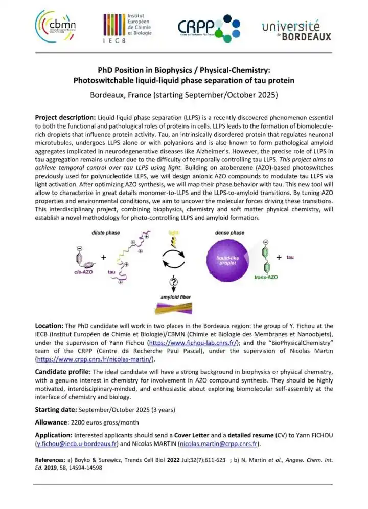 Image from World Scholarship Opportunities: *PhD Position in Biophysics / Physical-Chemistry* Photoswitchable liqu...
