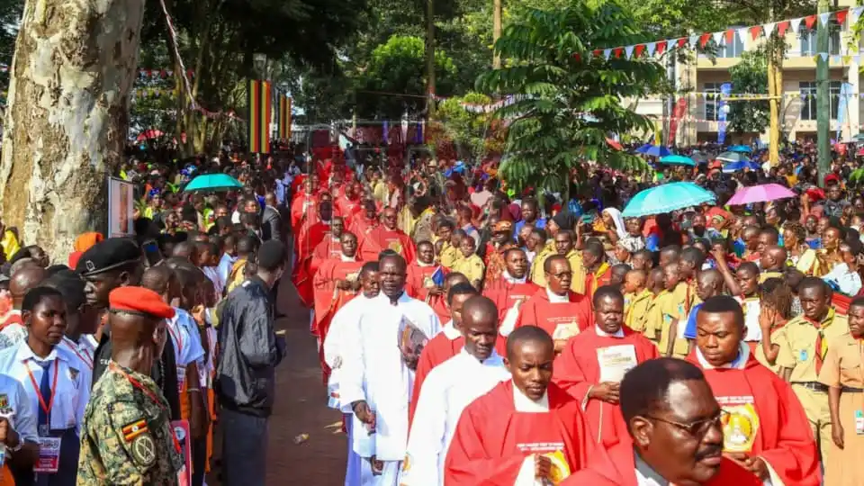 Image from VitaHub Media: PICTORIAL: The priests’ procession at the Uganda Martyrs Catholic Shri...