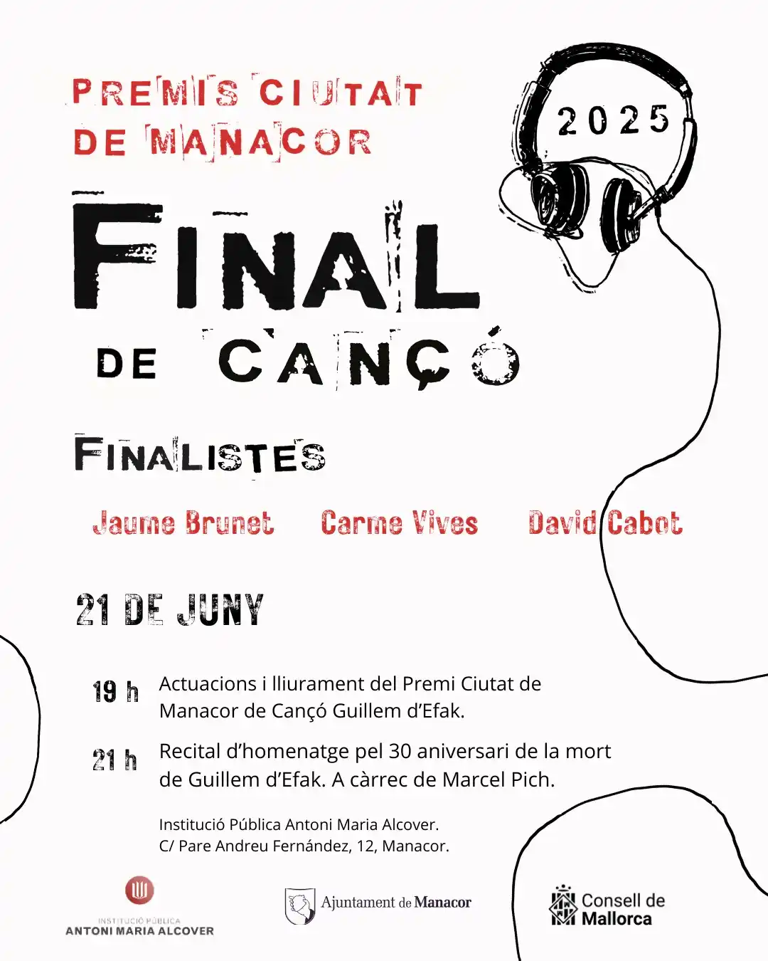 Image from Ajuntament de Manacor : 🎶 *Premis Ciutat de Manacor 2025 – Final de Cançó* 🎶 📍 Institució ...
