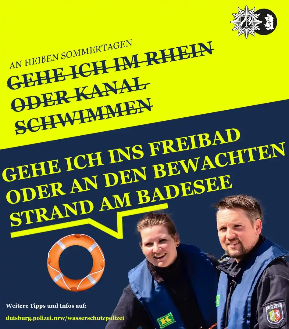 Image from Polizei NRW Duisburg : 🌊 *Sommer, Sonne, Lebensgefahr?* ☀️ *Baden im Rhein und im Kanal – bi...