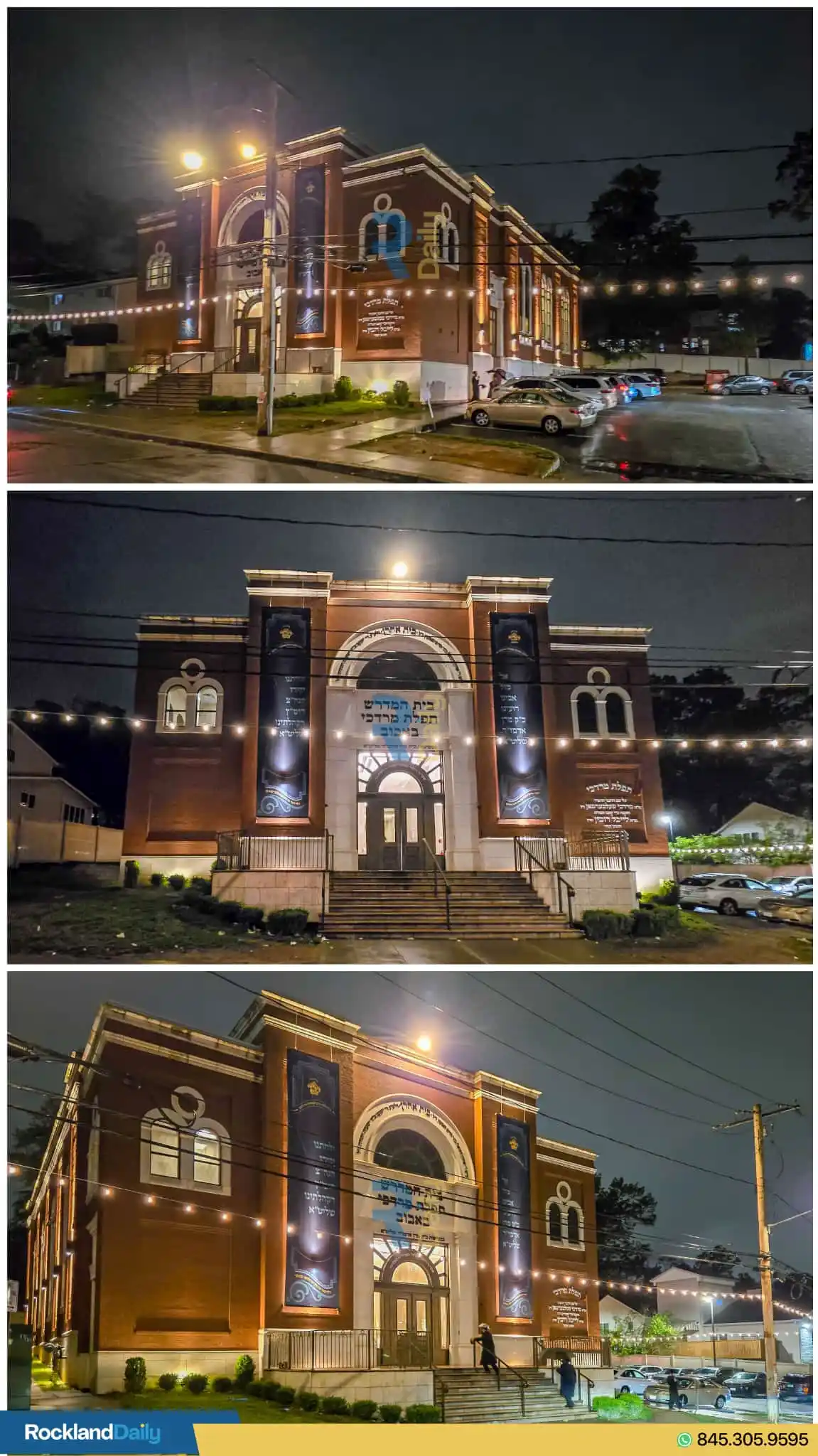 Image from Rockland Daily: *The Bobover Beis Medrash on Jill Lane lit up in honor of the wedding ...