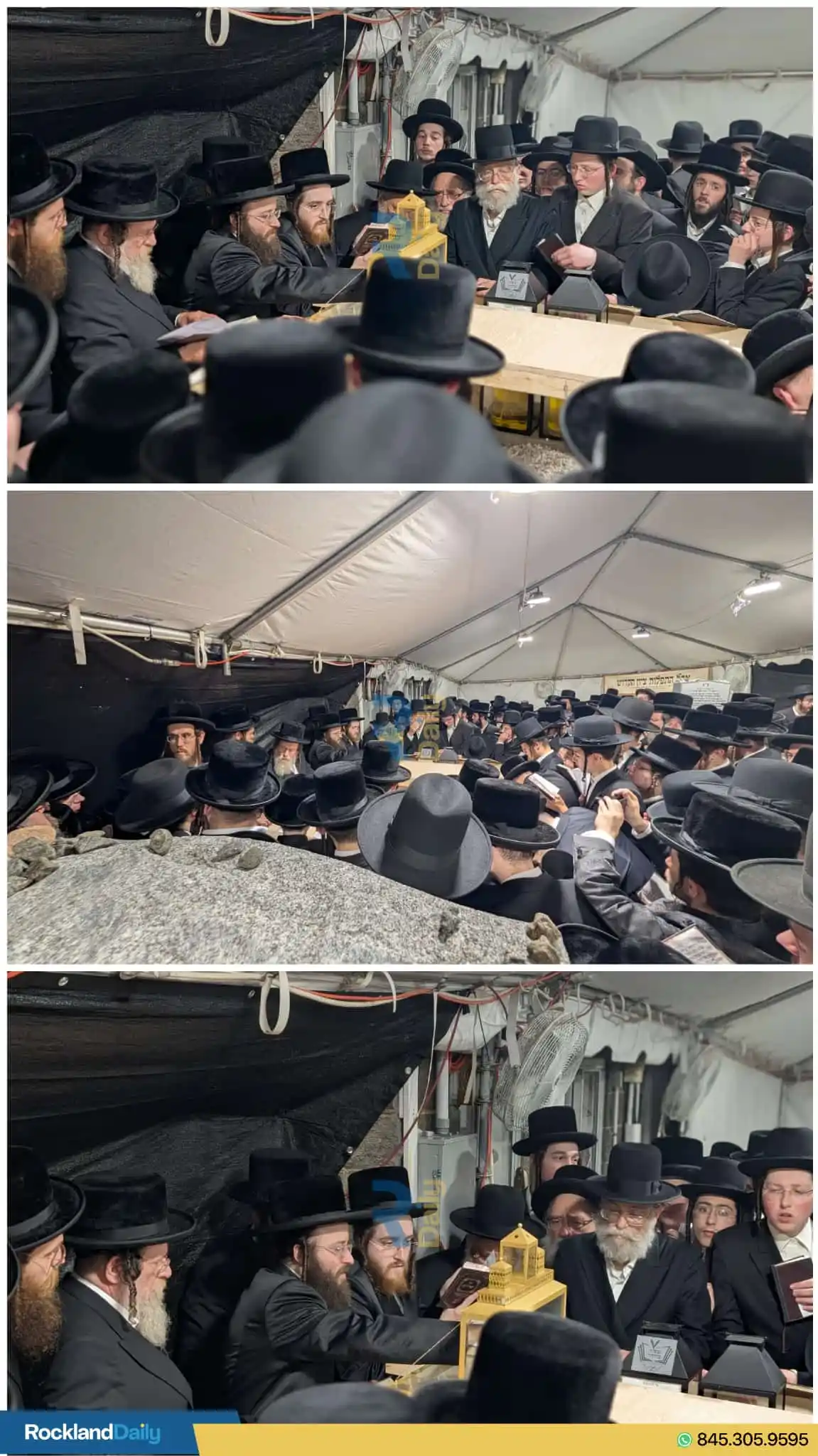 Image from Rockland Daily: *The Kossover Rebbe at the Tzion of his father Z"l on the first yurtza...