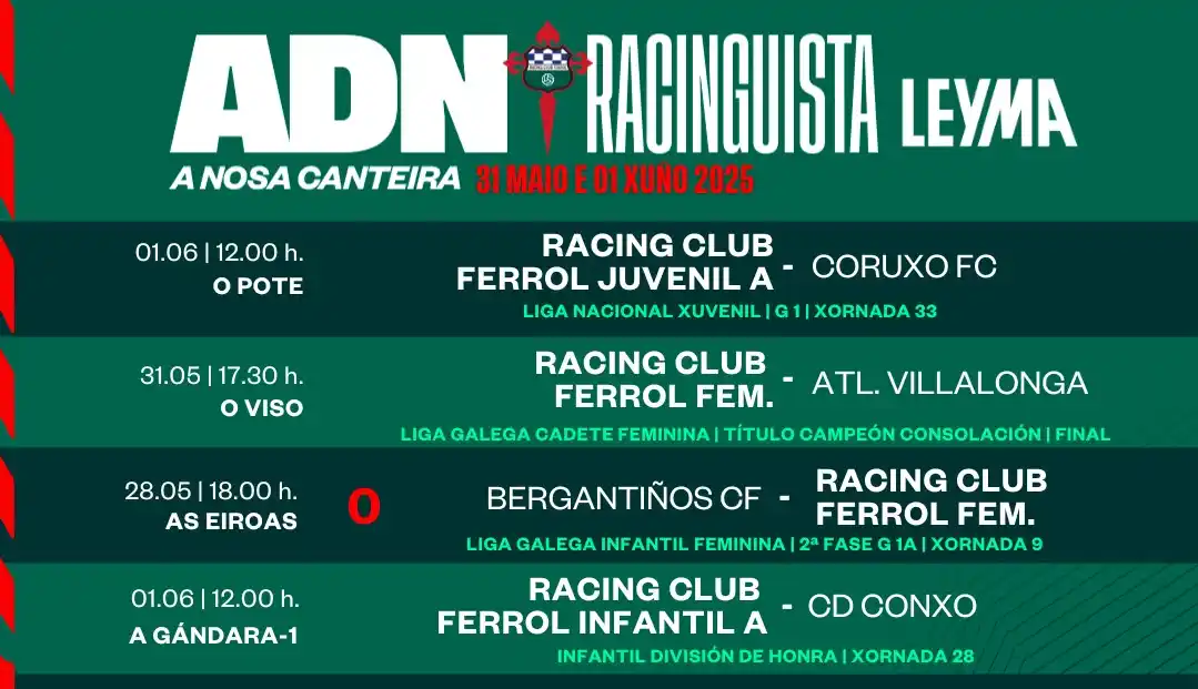 Image from Racing Club Ferrol: 📅  CANTEIRA | Horarios dos nosos equipos de formación nesta xornada ⚽...
