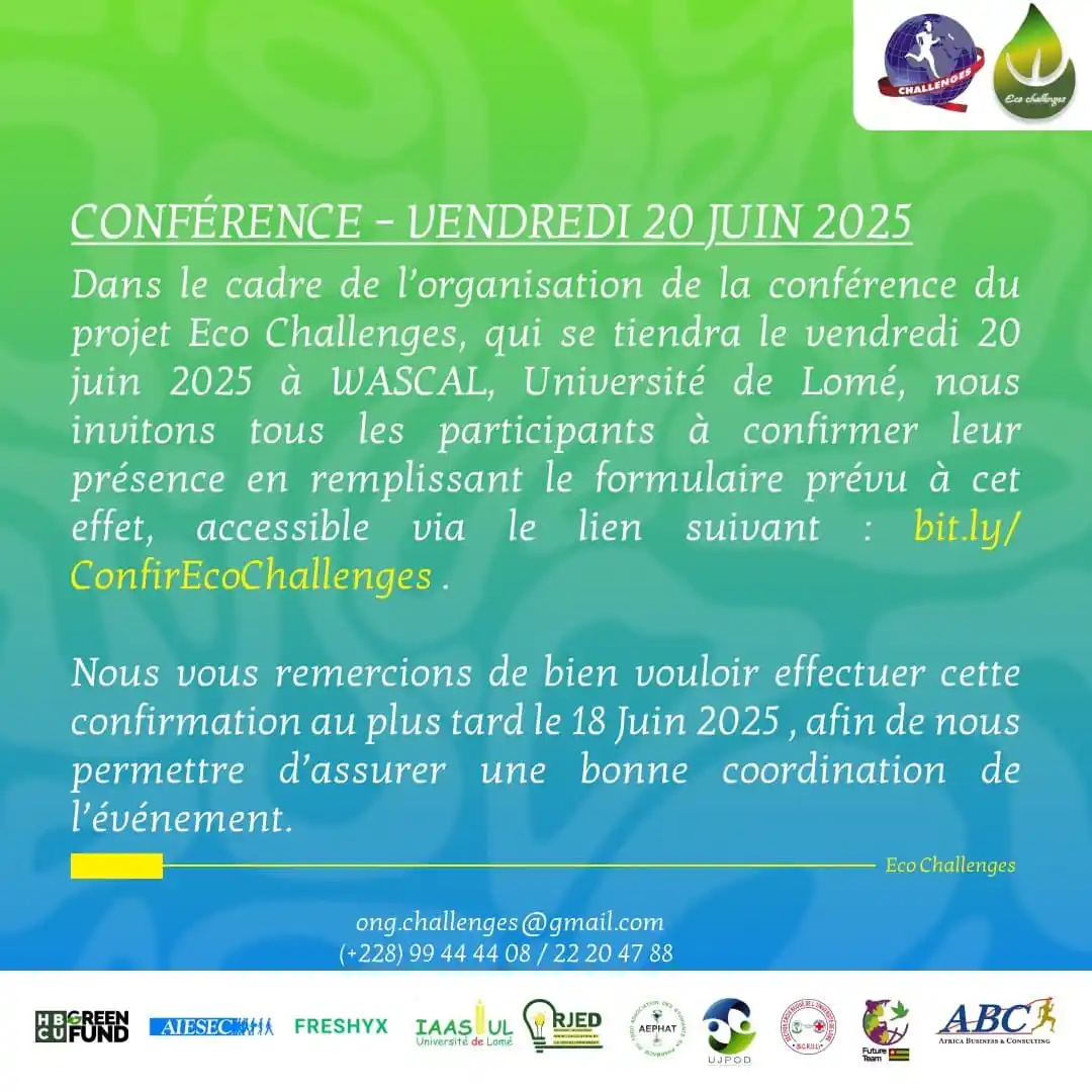 Image from Etudiants Togolais: CONFÉRENCE – ECO CHALLENGES Vendredi 20 juin 2025 | WASCAL – Universit...