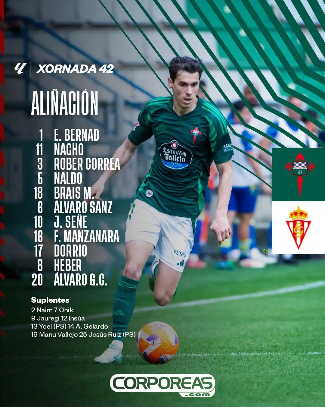 Image from Racing Club Ferrol: 📋 Imos coa aliñación do Racing 🆚 Real Sporting <a class="text-blue-...