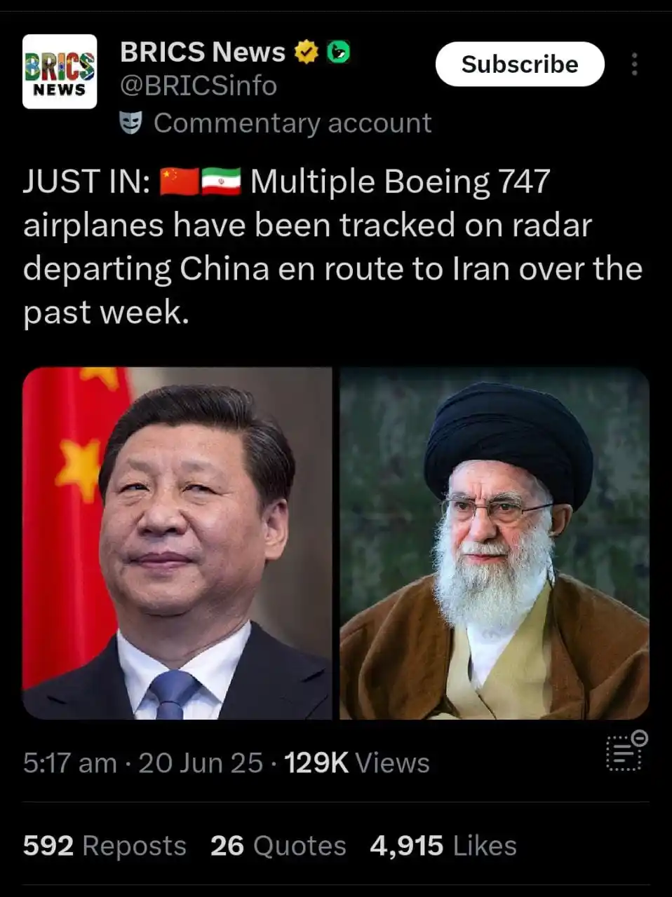 Image from Free Crypto Forex VIP Signal 🚦: JUST IN: 🇨🇳🇮🇷 Multiple Boeing 747 airplanes have been tracked on r...